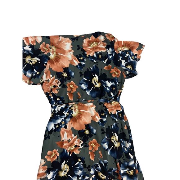 Peach Love High Low Floral Maxi Size Small Gray Pink Blue V-Neck Flutter Sleeves - Picture 6 of 13